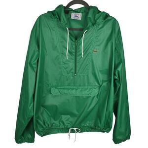 Vintage Izod Lacoste Green Pullover Hooded Windbreaker Jacket Men's size Large